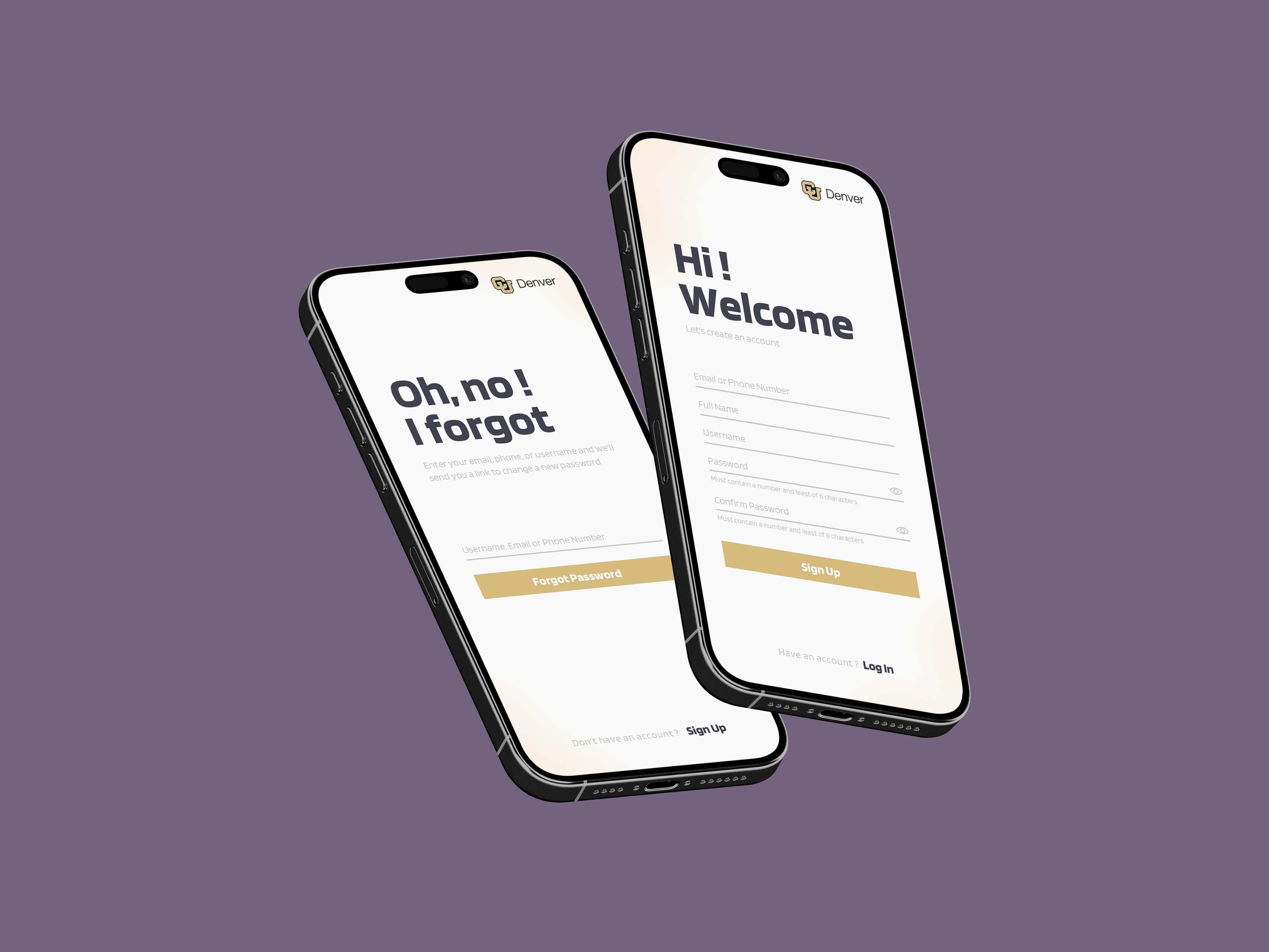 Two iPhones displaying the Lynx Safety app's 'Forgot Password' and 'Sign Up' screens against a muted purple background.